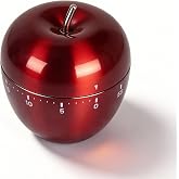 Stainless Steel Apple Kitchen Timer, Mechanical 60-Minute Manual Countdown, Glossy Red Metal Visual Timer for Professional Chef, Classroom Teacher Gift &amp; Christmas Holiday Decor (Red Apple)
