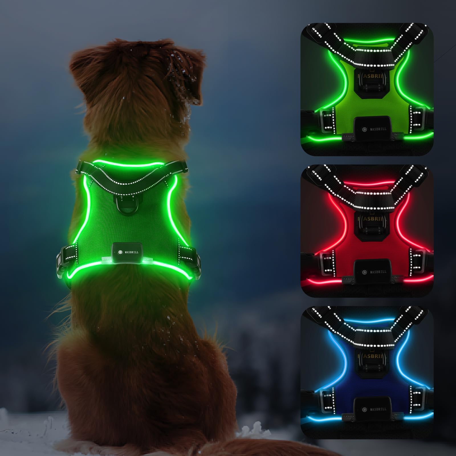 Photo 1 of MASBRILL Led Dog Harness - No Pull, Light Up, Rechargeable Reflective Glow Vest for Small to Large Dogs