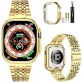 MioHHR Compatible with Apple Watch Band 49mm Ultra 3/2/1, Solid Stainless Steel Metal Strap Band for iWatch 49mm Series Ultra 3/2/1, Gold