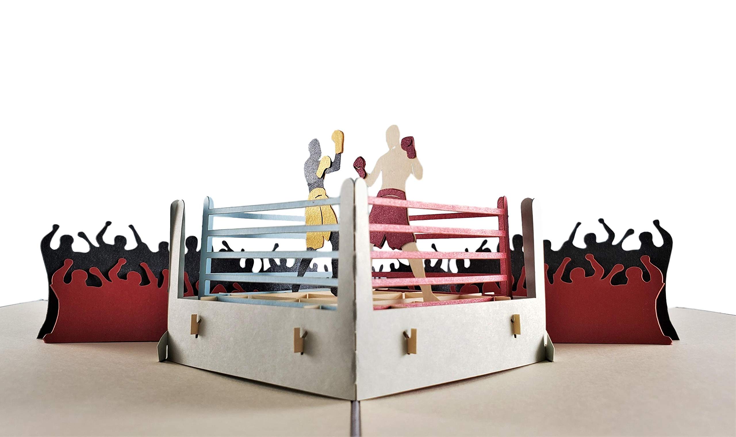 iGifts And Cards Boxing 3D Pop Up Greeting Card – Sports, Black, Fight, Crowds, Winner - Folds Flat - Fun, Just Because, Sports, Special Days