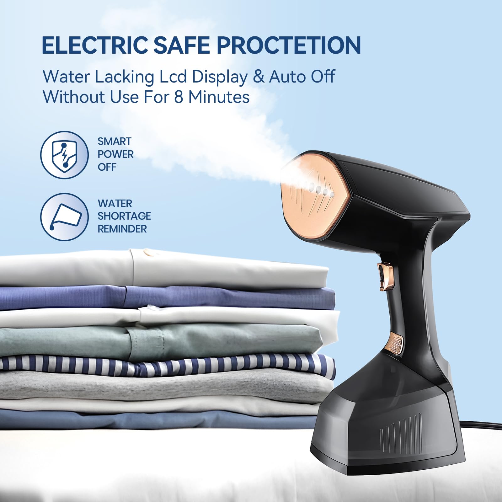 Steamer for Clothes 1800W with 3 Steam Rate, VOUTOORO LCD Display Iron & Steamer 2-in-1, 20S Fast Heat-Up Handheld Garment Fabric Stamer Removable Water Tank for Home Travel