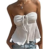 SHENHE Women's Strapless Peplum Flowy Tube Top Y2k Ruffle Babydoll Tube Going Out Beach Top