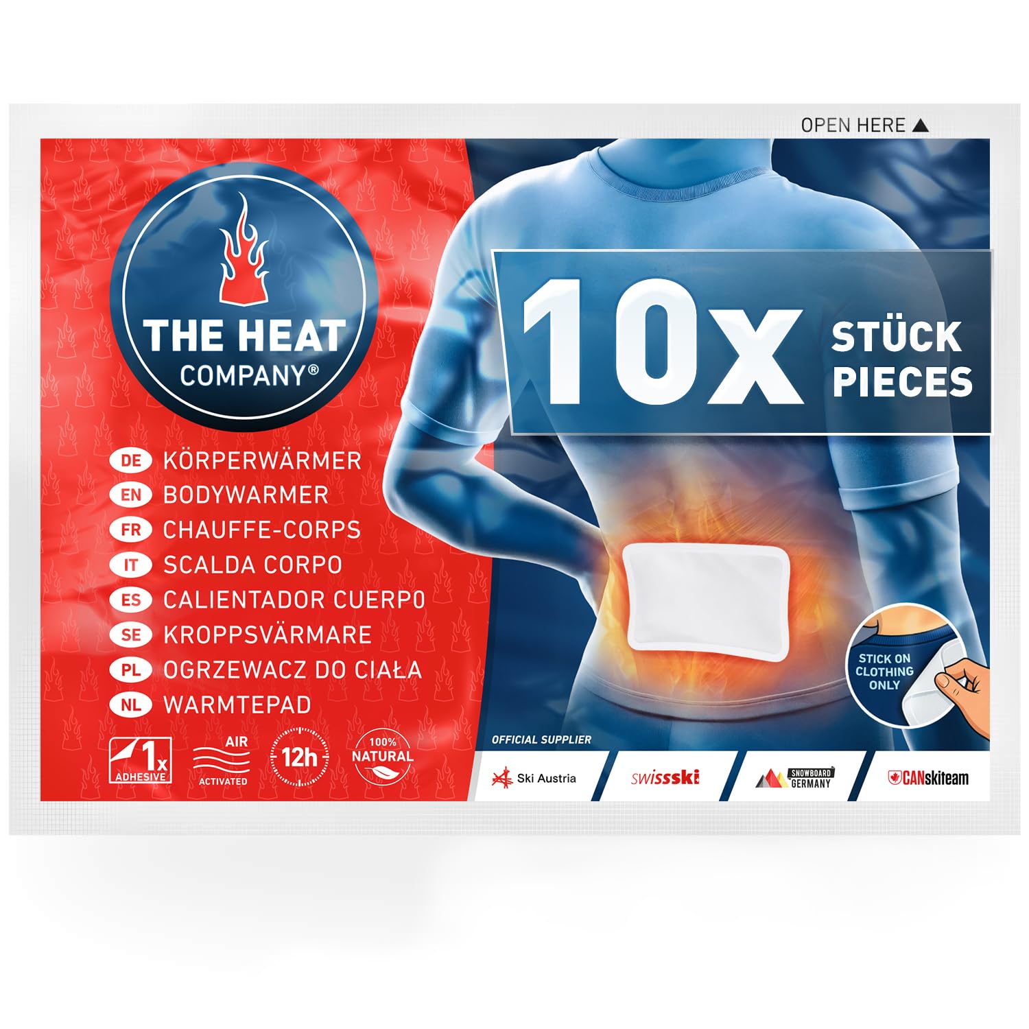 THE HEAT COMPANY Bodywarmer - 10 Pieces - EXTRA WARM - Adhesive - Warmer for Back and Neck - 12 Hours Pleasant Warmth - Instant Heat - Air Activated - Purely Natural