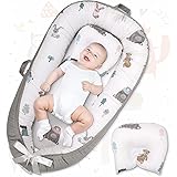 Uaugh Co-Sleeping Baby Lounger with Pillow, 100% Soft Breathable Cotton Sleeper, Portable Adjustable Baby Nest for Crib Bassi