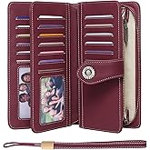 FALAN MULE Women Leather Wallet Large Capacity Bifold RFID Blocking Card Holder with Zipper Coin Pocket
