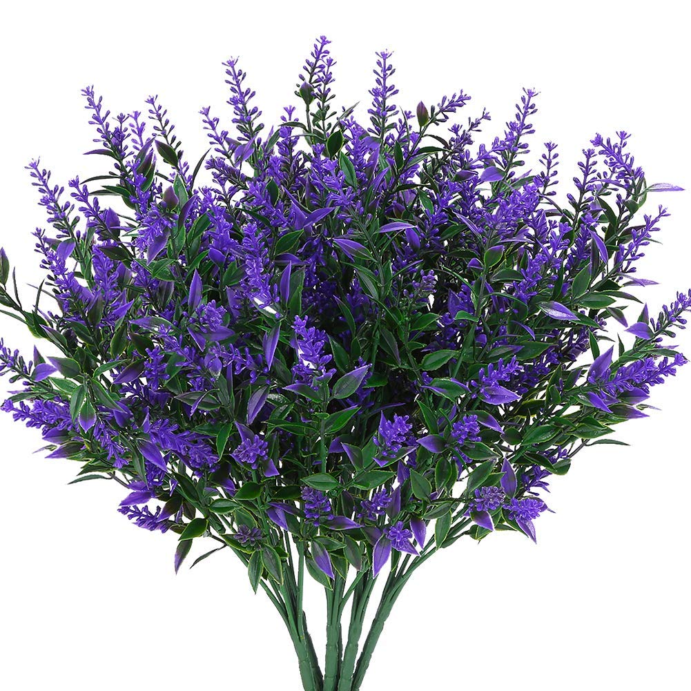 Ruiuzioong Artificial Lavender Flowers Plants 6 Pieces, Lifelike UV Resistant Fake Shrubs Greenery Bushes Bouquet to Brighten up Your Home Kitchen Garden Indoor Outdoor Decor (Purple)