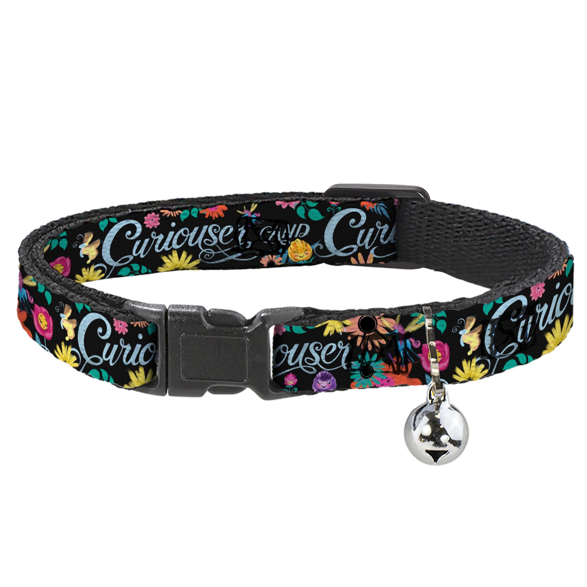 Buckle-Down Breakaway Cat Collar - CURIOUSER AND CURIOUSER/Flowers of Wonderland Collage - 1/2" Wide - Fits 8-12" Neck - Medium