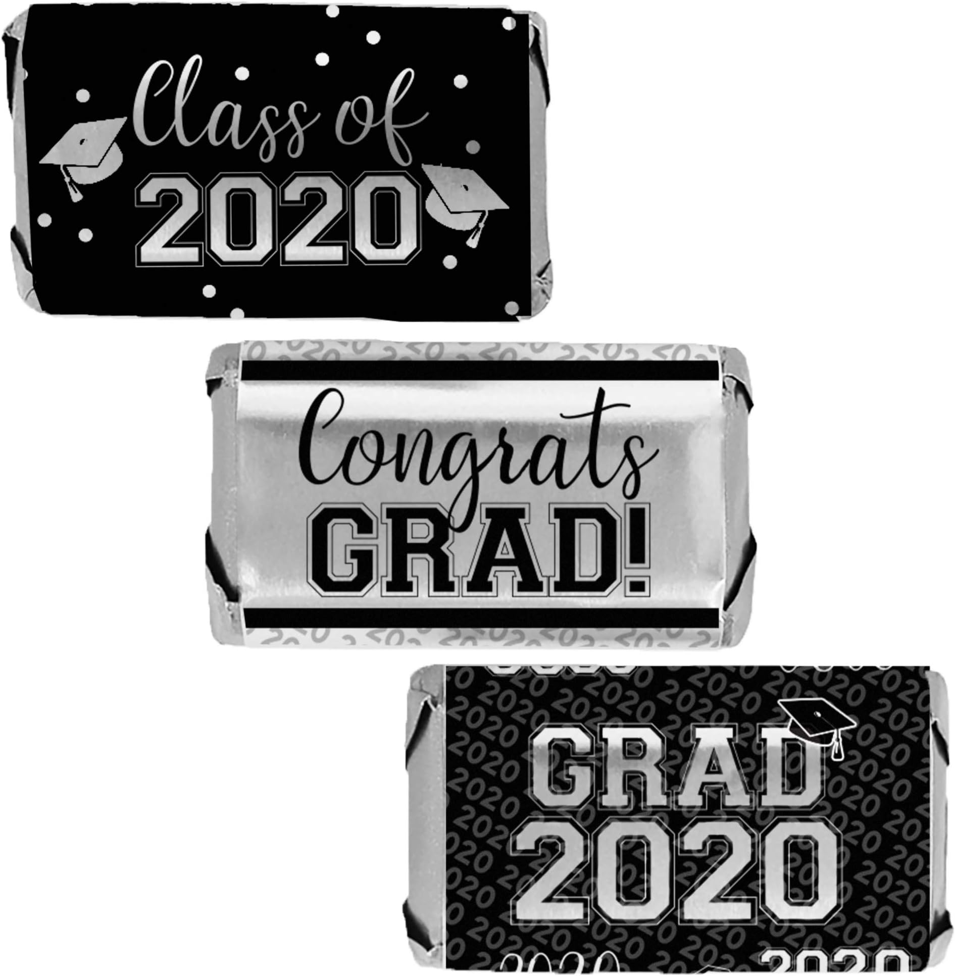 Class of 2020 Graduation Mini Candy Bar Wrappers - 45 Stickers (Silver Foil)