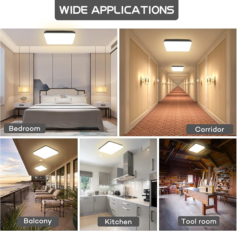 Luz de teto LED, 20W 2000LM 4000K Candeeiros de teto, lâmpada quadrada quadrada ultrafina IP44 para sala de estar, casa de banho, varanda, quarto, corredor, cozinha, cozinha