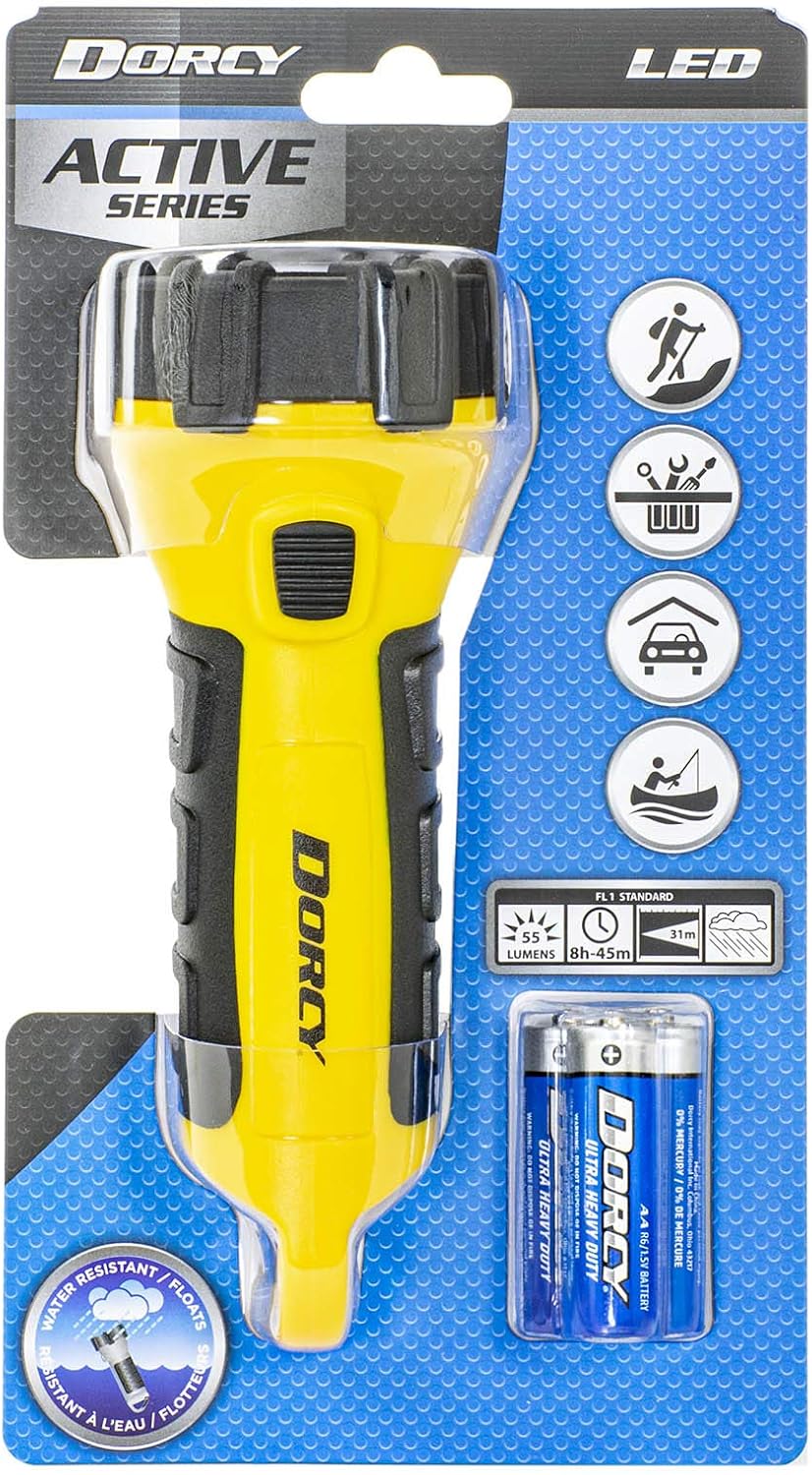Dorcy 41-2510 Floating Waterproof LED Flashlight with Carabineer Clip, 55-Lumens, Yellow - Basic Handheld Flashlights - 