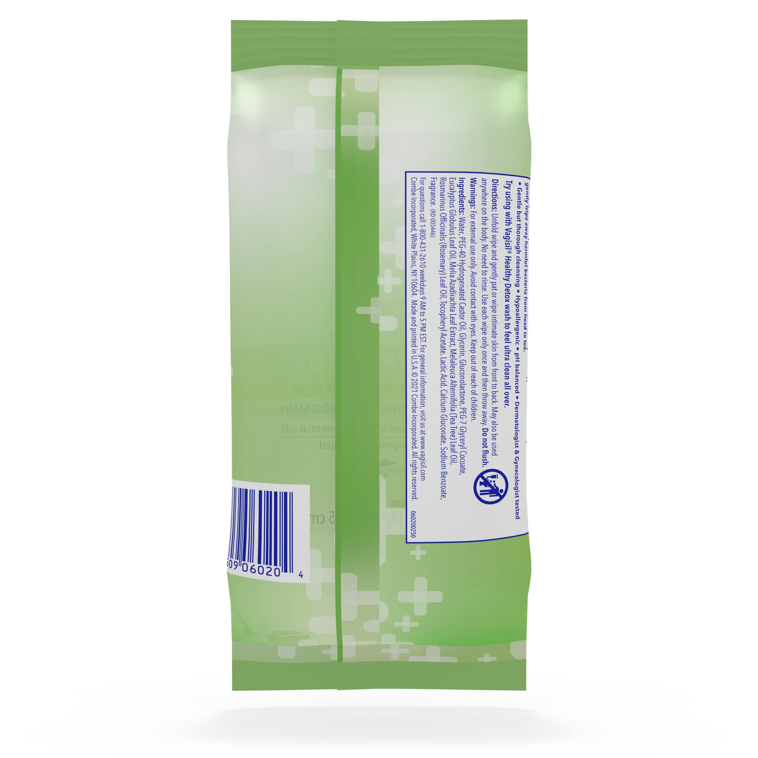 Vagisil Wipes for All Over Cleaning, Health Detox, Formulated with Essential Oils, 20 Wipes in a Re-Sealable Pouch (Pack of 1)