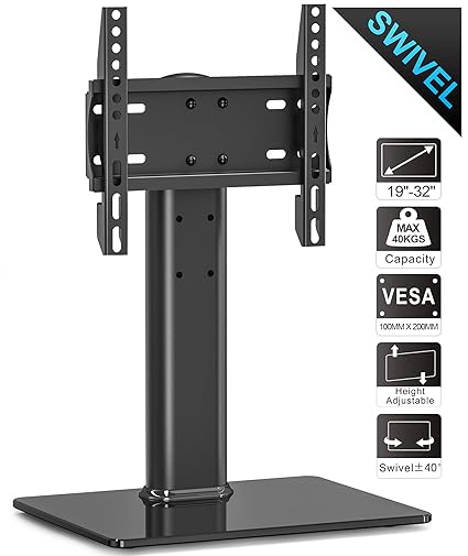 Fitueyes Supporto Piedistallo Tv Supporto Tv Da Tavolo Girevole Altezza Regolabile Supporto Per Tv Lcd Led Da 19 A 32 Pollici Portata Max 40kg