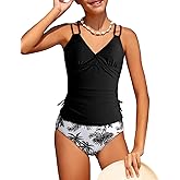 Jrbybazy Girls Swimsuit 2 Piece Bikini Set Tropical Print Girls Bathing Suit Adjustable Straps 7-16T