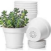 T4U 4 Inch Plant Pots 8 Pack, Plastic Planters with Drainage and Saucers for Gardening Enthusiasts, Flower Pots Indoor for Su