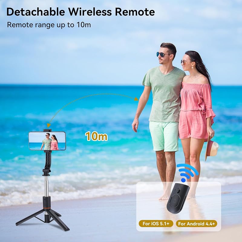 Perche à Selfie Trépied avec 2 Lumières, 116cm Extensible Trepied Smartphone avec Télécommande sans Fil et Vis de 1/4", Trépied Téléphone Portable Compatible avec iPhone/Android/GoPro/Camera