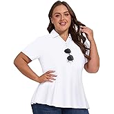 Casei Women's Plus Size Golf Polo Shirt with Sunglasses Holder UPF 50+ Tunic Tops Casual Workout Work Shirts