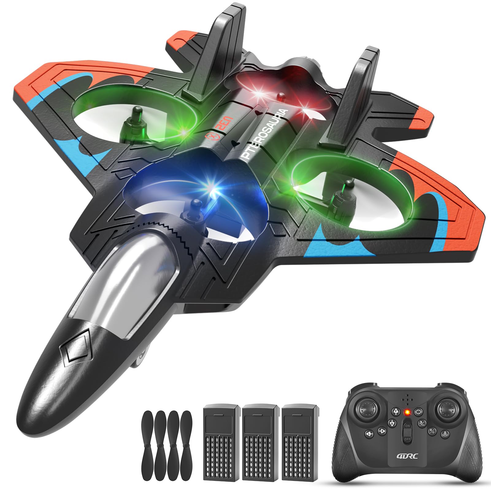 Tubokoro Foam Remote Control Airplanes with 3 Batteries, RC Planes for Kids Adults 8-16, RC Airplane Fighter Jet with Light, 360° Flip Fighter Jet Toys, Stunt Roll, Airplane Toy Gifts for Kids Boys