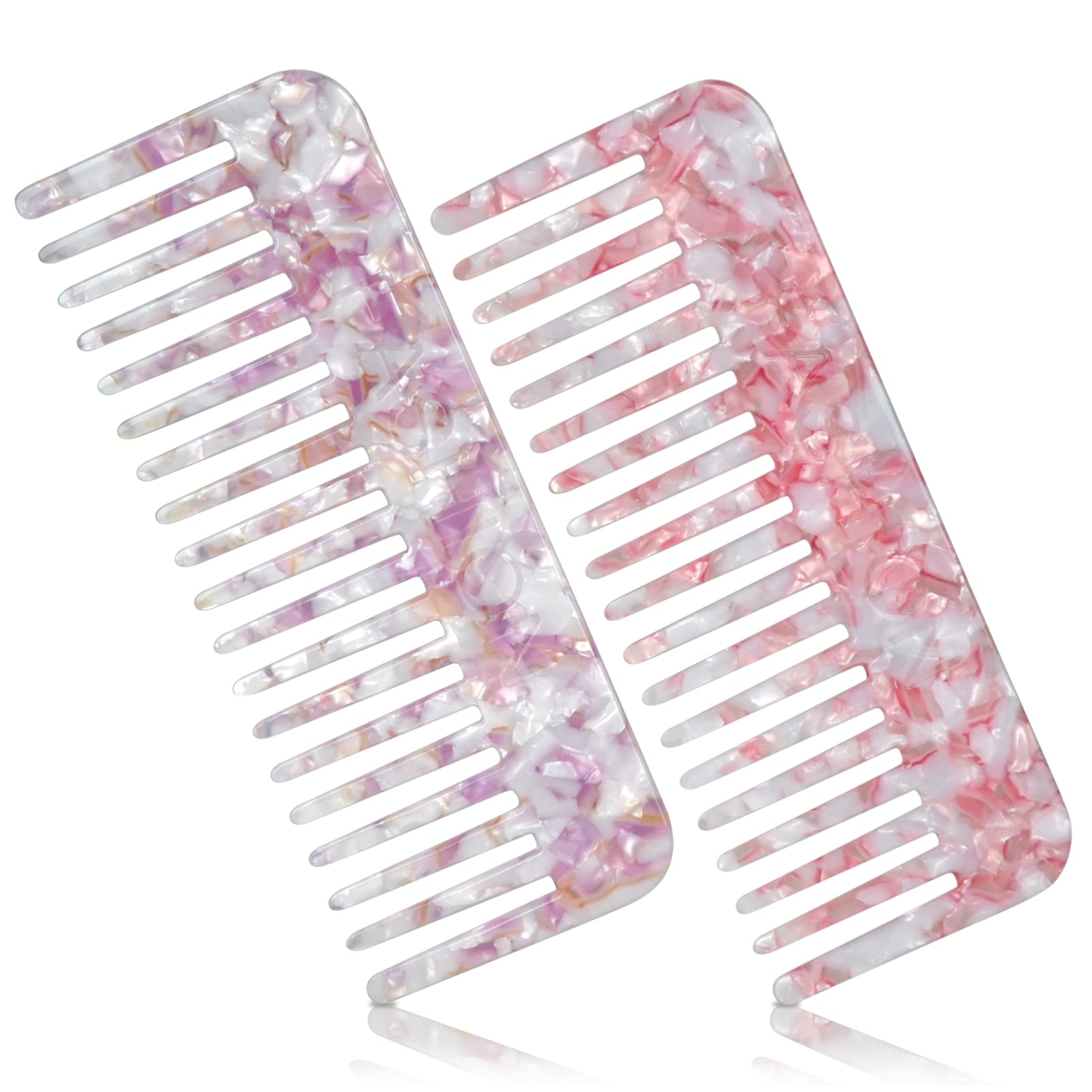 HONZUEN 2Pcs Wide Tooth Comb Anti-static Curly Hair Large Hairdressing Detangling Styling for Long Thick Curl Wavy Wet Hair without Handle LightWeight Shower Tortoiseshell Travel Comb(Purple/Pink)