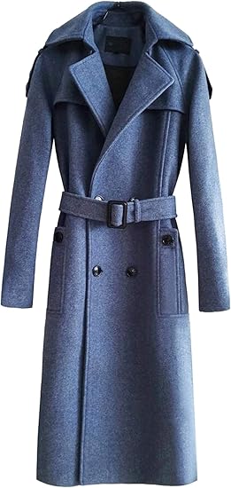 Amazon カジュアルウールコートメンズトレンチコート長袖ダブルブレストオーバーコートメンズカシミヤコートカーキブルー コート ジャケット 通販