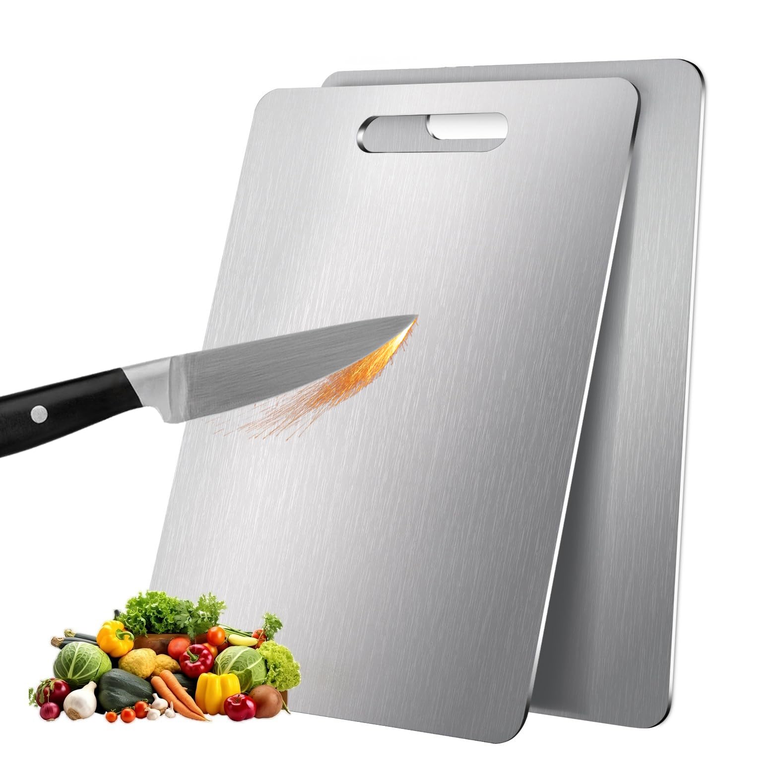 Photo 1 of 2 Pack, 100% Pure Titanium Cutting Board - 15x11 Inch Non-Slip Kitchen Chopping Board, Dishwasher Safe, Scratch Resistant, Easy to Clean, Durable & Hygienic for Meat, Vegetables, and Fruits