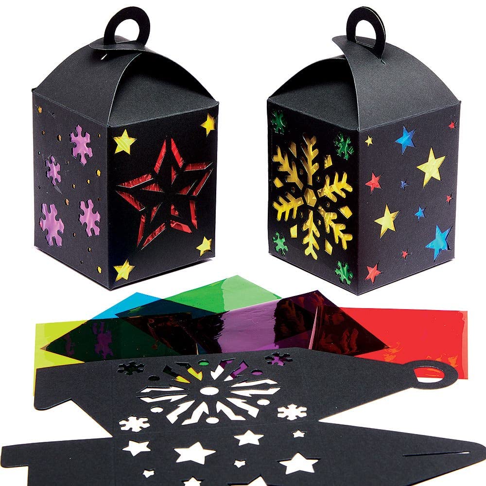 Baker Ross FX267 Snowflake and Star Stained Glass Lantern Kits - Pack of 4, Christmas Arts and Crafts, Crafts for Kids, Paper and Card Crafts