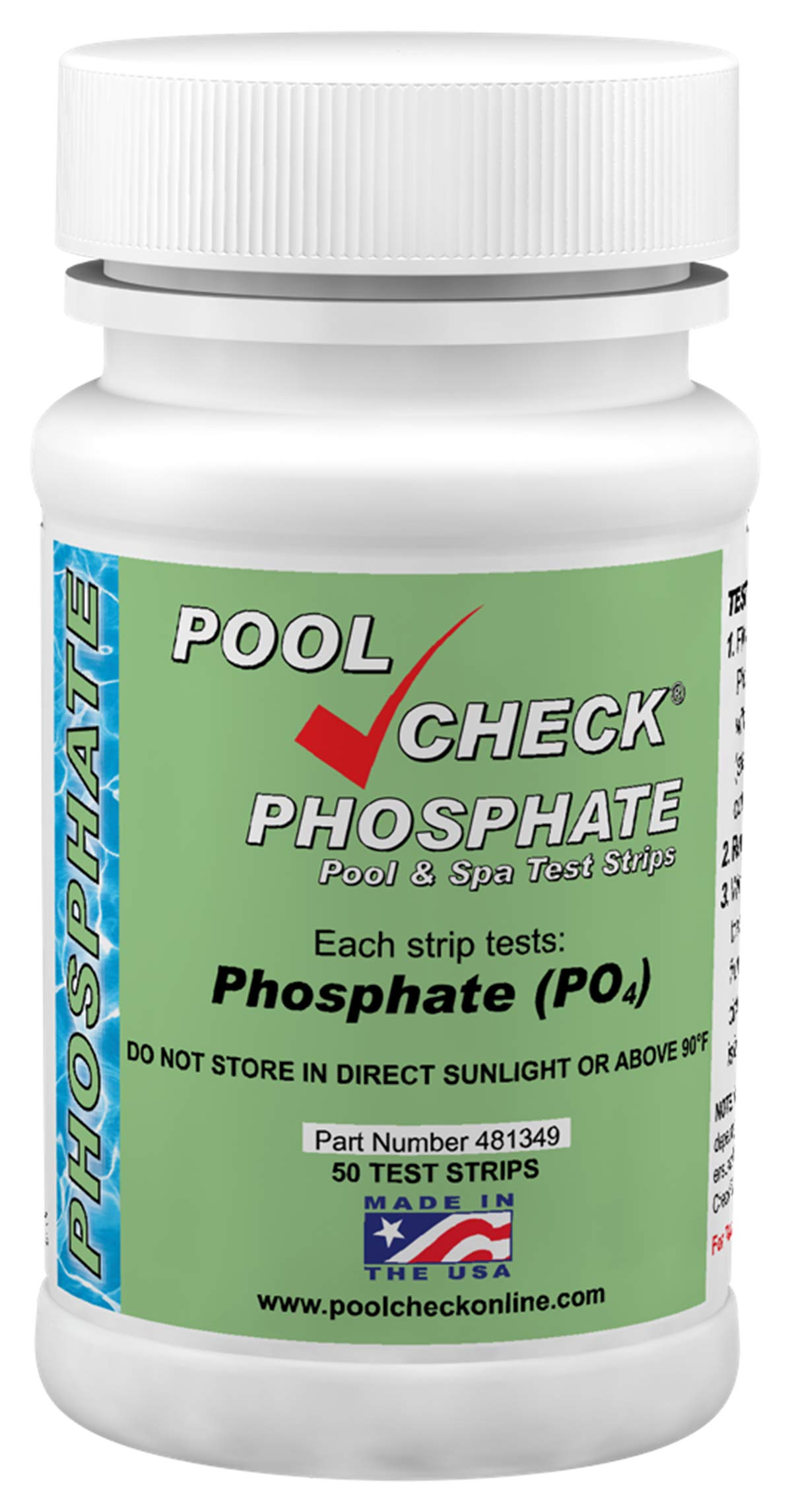 ITS Europe Pool Check Phosphate Pool & Spa test strips, Bottle of 50. 481349
