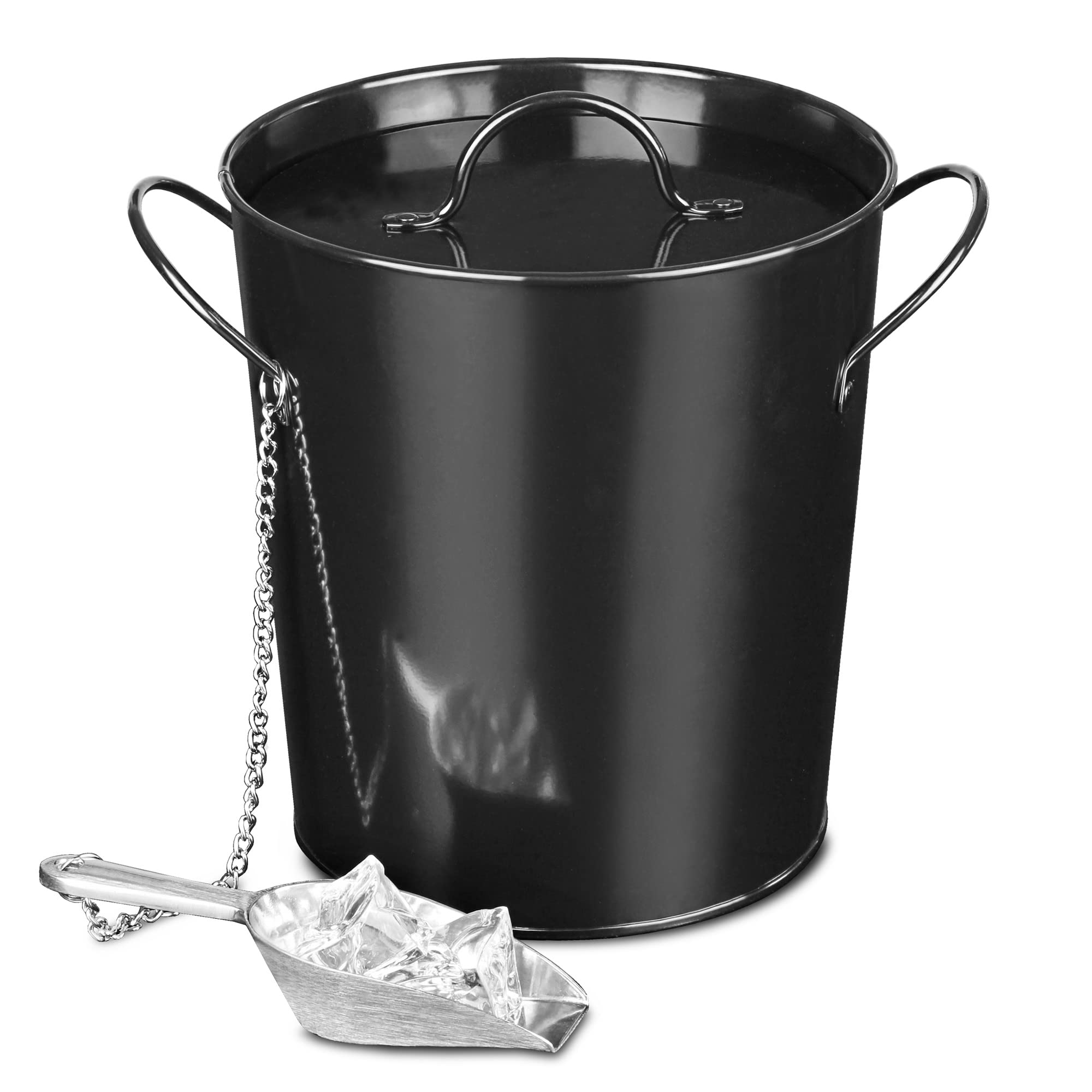 Party Time Ice Bucket with Lid & Scoop – Steel Ice Holder with Attached Chain Scoop for Cocktails, Home Bars, Parties & BBQs