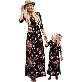 EFOFEI Mommy and Me Matching Tank Maxi Dresses Sleeveless Bohemia Floral Printed Family Matching Outfits with Pockets