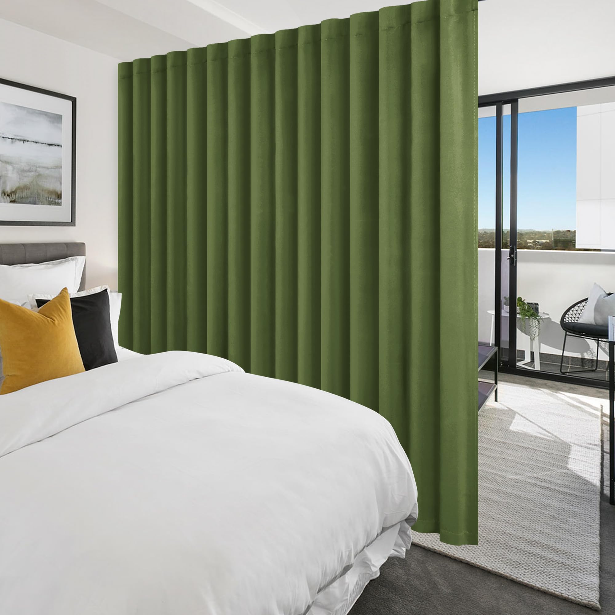 Photo 1 of Hiasan Christmas Privacy Room Divider Blackout Patio Sliding Door Curtain Extra Wide Thermal Insulated Curtains with Back Tab & Rod Pocket for Bedroom Partition(120 x 96 Inches, Olive Green)