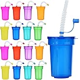 ALINK Plastic Party Cups with Lids and Straws, 16pcs 12 oz Neon Sipper Cups, Colorful Party Favor Cups for Birthday, Holiday, Events, Party Decoration Supplies