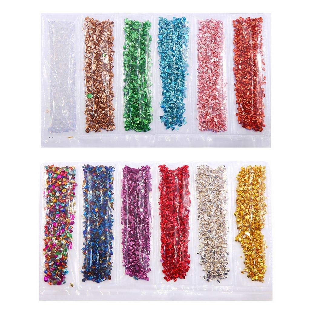 2 Pack Crushed Glass Irregular Metallic Chips Glitter Sprinkles Stones 1-2mm for Nail Arts Craft DIY Vase Filler Epoxy Resin Mold Jewelry Making Decoration - Mixcolors