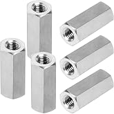 Seimneire 6 Pcs M10 x 1.5 Pitch 30mm Length Hex Coupling Nut 17mm Width | Stainless Steel, Nuts Connector Nut, Rod Coupling Nuts, Hexagon Nut Threaded Coupling Nut Replacement, Metric