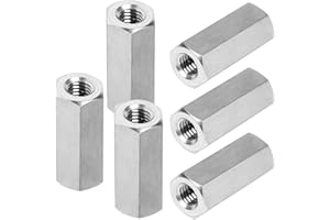 Seimneire 6 Pcs M10 x 1.5 Pitch 30mm Length Hex Coupling Nut, 17mm Width Stainless Steel Nuts Connector Nut, Rod Coupling Nuts Hexagon Nut Threaded Coupling Nut Replacement (Metric)