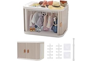 Creproly Doll Wardrobe Storage Box, Foldable Doll Closet with 10 Hangers and Rod for 15/17cm Doll Clothes Stackable Organizer Cabinet with Dust-Resistant Cover and Display Shelf (Pearl Grey)