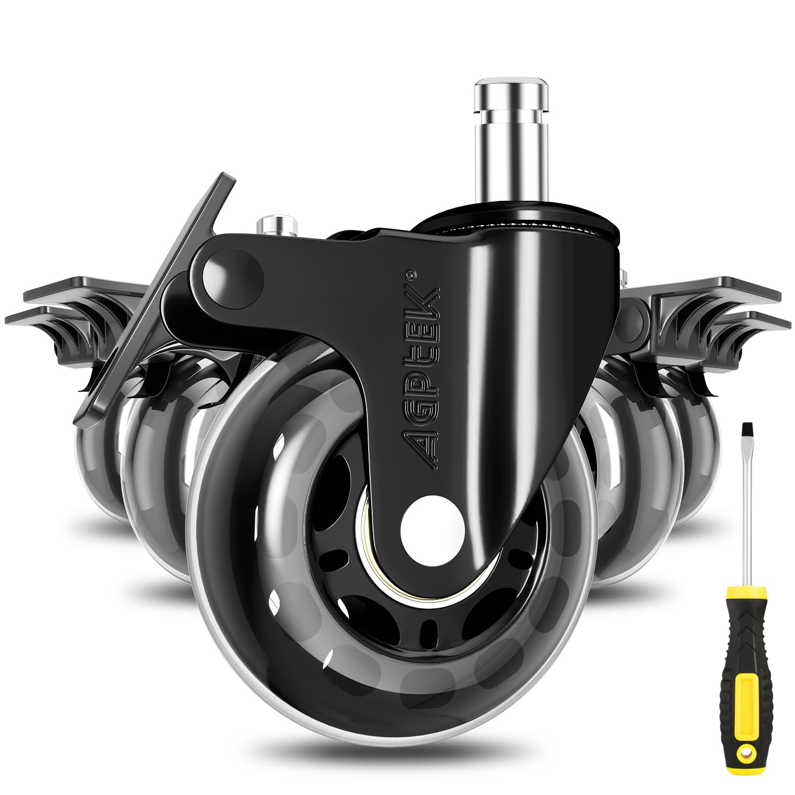AGPtEK Office Chair Casters with Brake Heavy Duty 2.5" Compatible with IKEA Chairs ONLY with Screwdriver, Office Chair Wheels 3/8" /10mm for Hardwood Floors Mat Carpet Tile, Set of 5