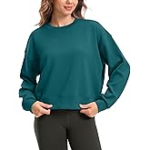 SANTINY Fleece Cropped Sweatshirts for Women Soft Crewneck Sweatshirt Pullover Long Sleeve Workout Crop Tops