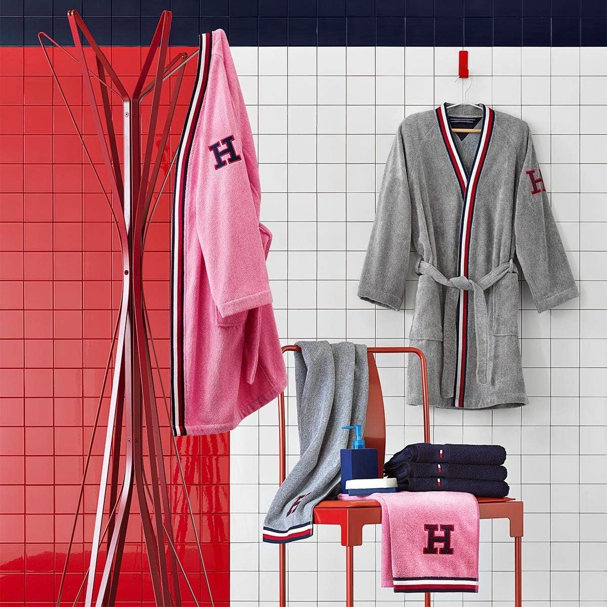 Tommy Hilfiger TH Terry Towelling Melange Bathrobe Grey M Amazon.co.uk