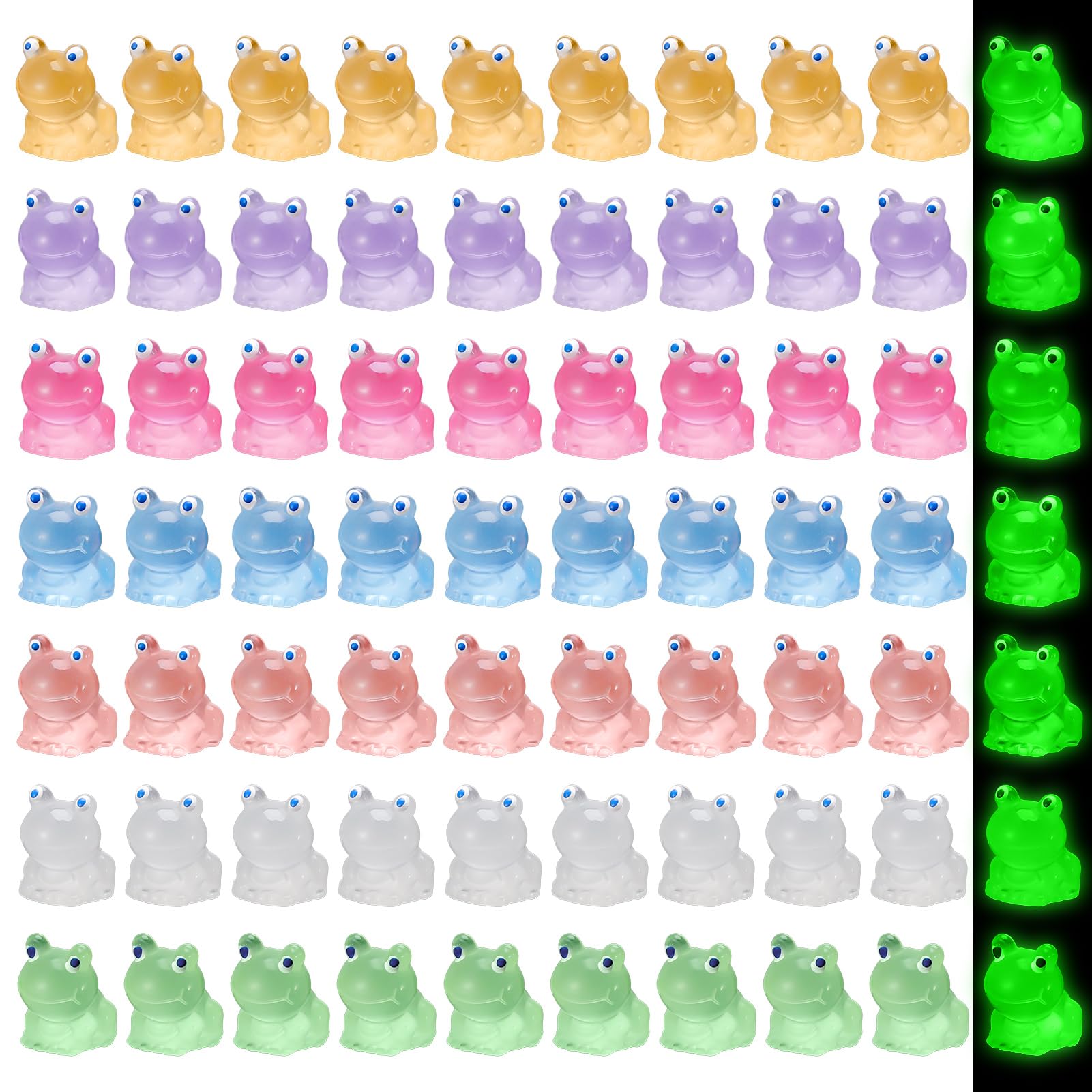Partideal 70Pcs Mini Resin Luminous Frog,Glow in the Dark Miniature Figurines Frogs, Fairy Garden Miniature Moss Landscape,DIY Craft Accessories for Cake Topper,Home Garden Frog Ornaments