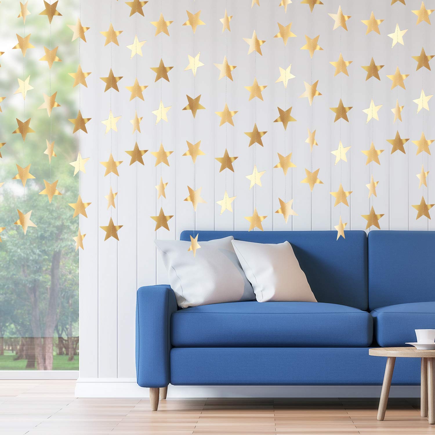 Patelai Glitter Star Garland Banner Decor 130 Feet Star Hanging Bunting Banner Twinkle Backdrop for Classroom Baby Shower Wedding Birthday Christmas Party Supplies(Champagne Gold)
