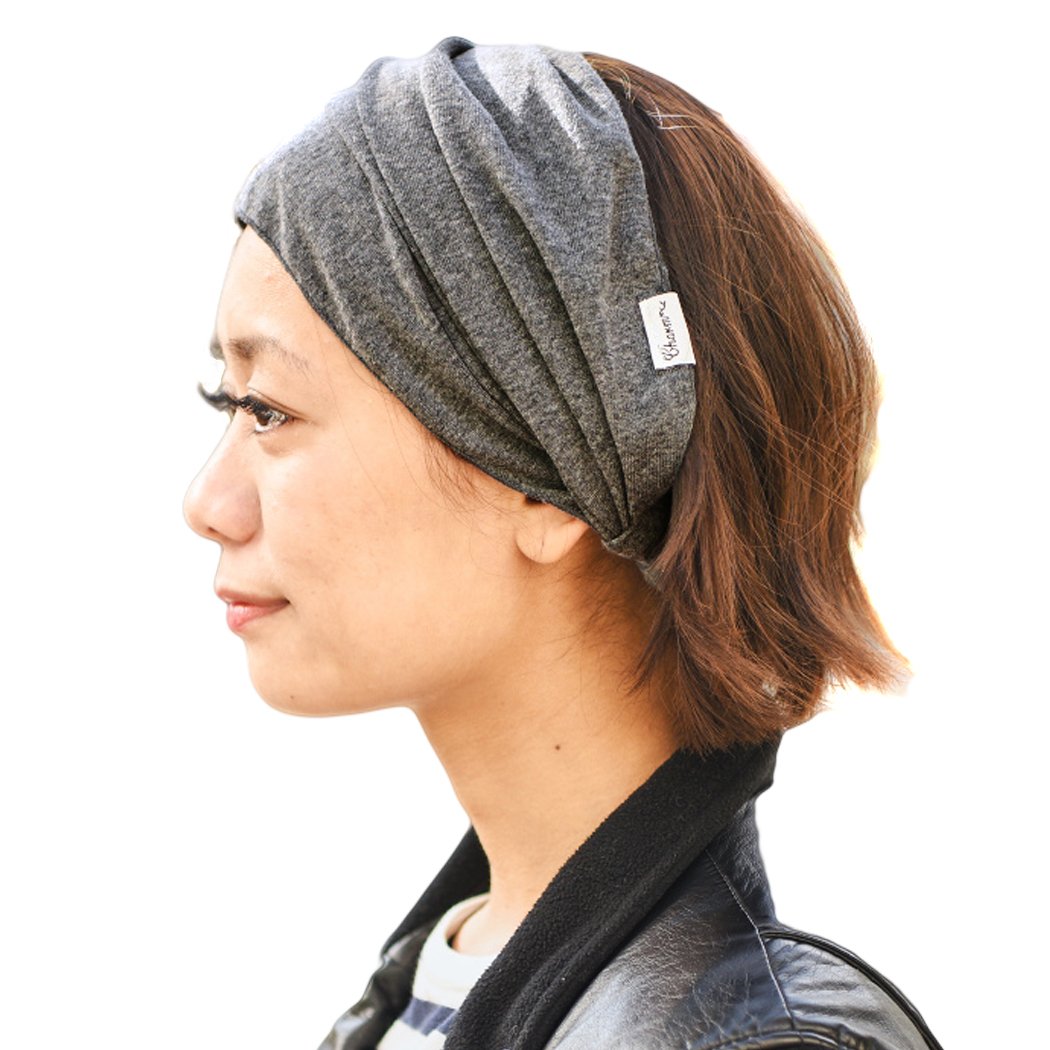 Wide ORGANIC Cotton Bandana Headband - Womens Mens bandana headbands Headwrap Elastic Head Bands Dark Grey L