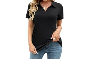RIROW Womens V Neck Polo Shirts Short Sleeve Collared Tops Loose Casual Pocket Tunic 2025 New