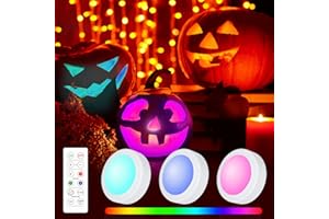 Yiliaw 3 Pack LED Puck Lights Remote Control 16 Color Changeable Under Cabinet Lights, Battery Operated Lights Night Light with Dimmer & Timmer for Closet Bedroom Kitchen, White