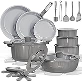 CAROTE 27pcs Ceramic Cookware Set Nonstick, Pots and Pans Set Non Stick, Non Toxic Cookware Detachable Handles, Dishwasher/Oven Safe, RV/Camping Cookware, Pan and Pot with Kitchen Utensils, Dark Gray