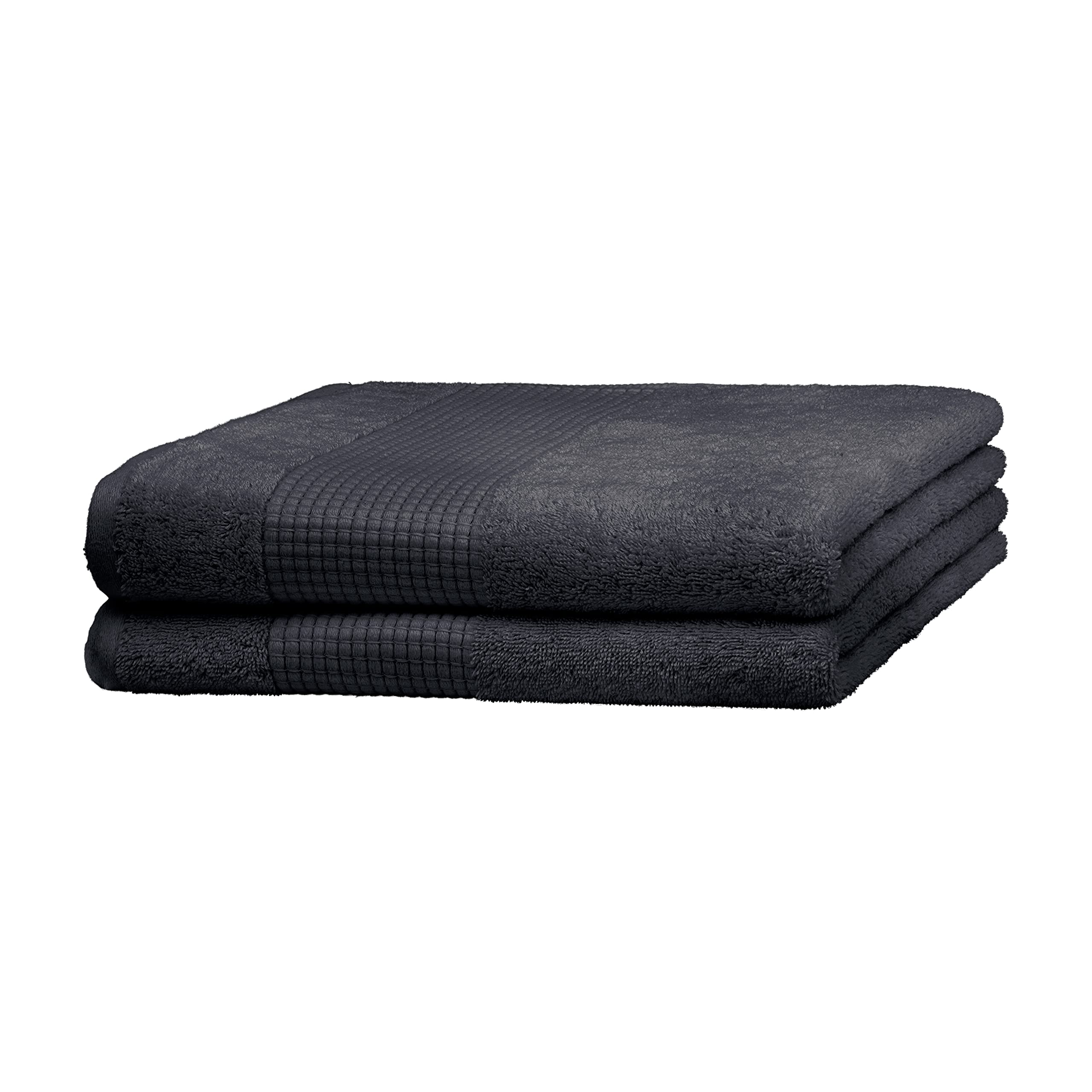 Merana Hand Towel Set | Absorbent, Soft and Lint | Terry Towel Guest Towel Quality Made of Heavy Organic Cotton 590 GSM (Graphite Black, 2 x Bath Towels (70 x 140 cm)