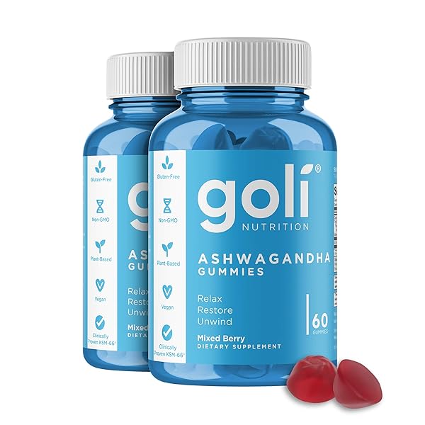 GOLI ASHWAGANDHA & VITAMIN D GUMMY 120 COUNT – RELAX. RESTORE. UNWIND. (MIXED BERRY, KSM-66, VEGAN, PLANT BASED, NON-GMO, GLUTEN-FREE & GELATIN FREE), PACK OF 2