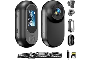 ASDRAW Mini Body Camera 64GB 1080P Tiny Cam Portable Thumb Action Camera Wearable Hands-Free POV Portable Video Recorder with Two Pets Collars Mount and Bicycle Mount Bracket for Cycling Pet Vlogging