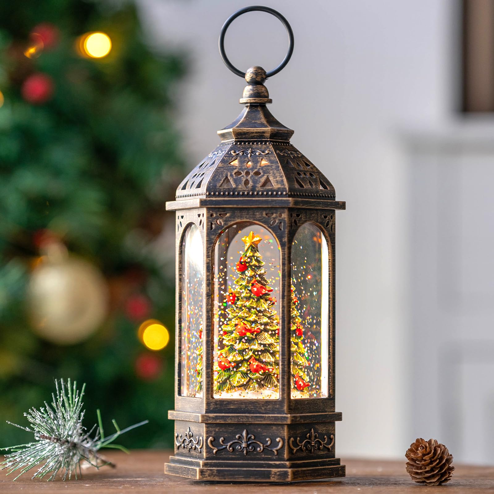 Lighted Christmas Tree Cardinal Music Snow Globe