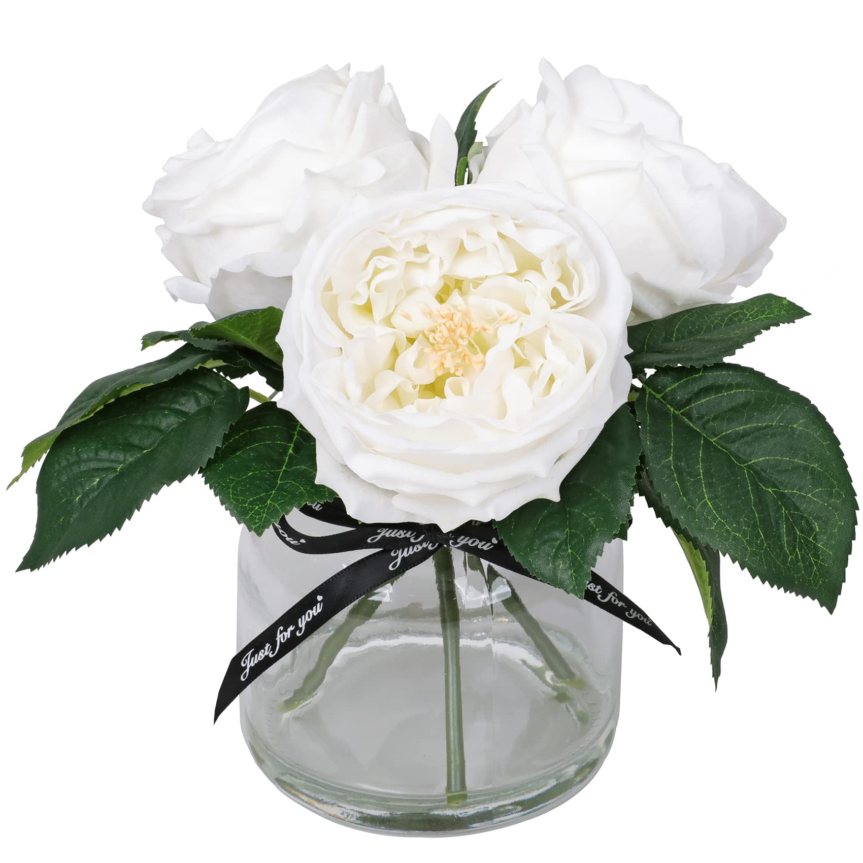 SONDA-BROTHER Artificial Flower In Vase Decorative Flora - Realistic UK Rose Peony Fake Flowers Arrangement For Wedding Room Table Centerpiece Home Indoor Decor Touch Like Real Flower