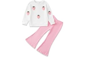 SODLON Toddler Girl Clothes Kids Outfits Long Sleeve Ribbed Sweatshirt Bell Bottom Pants Set Fall Winter Clothing for Girls