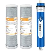 Membrane Solutions 50 GPD Combo Pack for FX12P and FX12M | Replacement for GE GXRM10RBL GXRM10G or TFM-24 Reverse Osmosis Systems, 2x CTO Carbon Water Filters, 1x RO Membrane